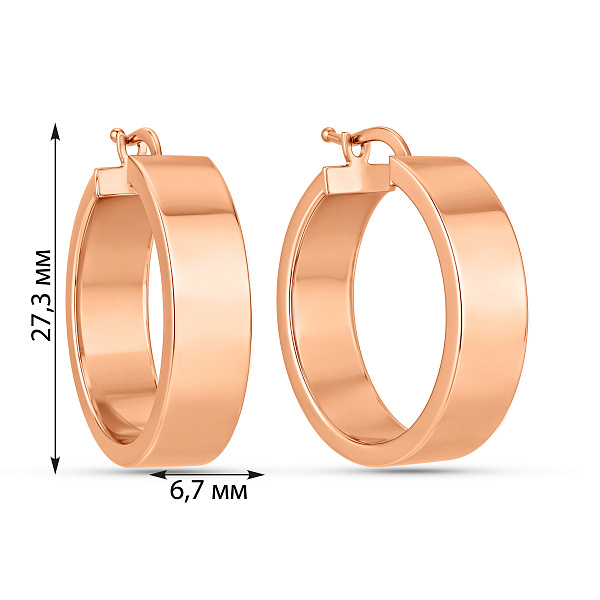 Серьги-кольца из красного золота без камней (арт. 1091574/25) – изображение 2