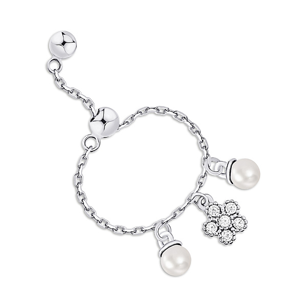 Безразмерное серебряное кольцо с жемчугом и фианитами (арт. 7501/7020жб) – изображение 1