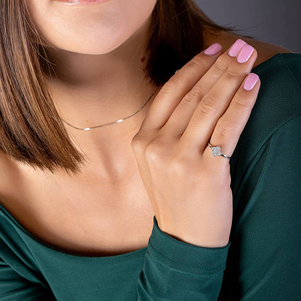 Кольцо Клевер из белого золота с россыпью бриллиантов (арт. К011509010б) – изображение 5