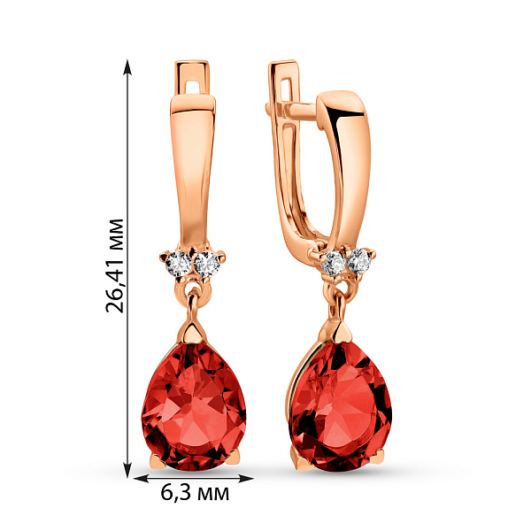 Сережки з золота з гранатом та фіанітами (арт. 111154Пк) – зображення 2