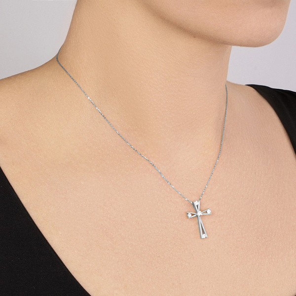 Золотой декоративный крестик на цепочке с фианитами (арт. 350965б) – изображение 3