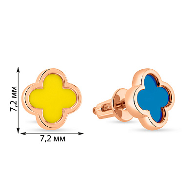 Сережки-пусети з золота з синьою і жовтою емаллю  (арт. 111087/1есж)