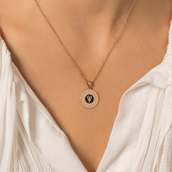 Подвес из красного золота "Рак" с эмалью и фианитами (арт. 440681ечрк) – изображение 2