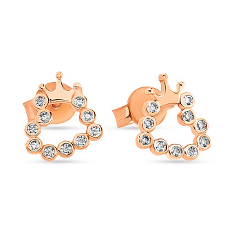 Фото Пусети з червоного золота з білими фіанітами (арт. 108607)