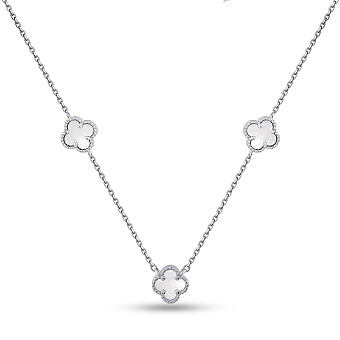 Серебряное колье Клевер с перламутром (арт. 7507/2213/7п)