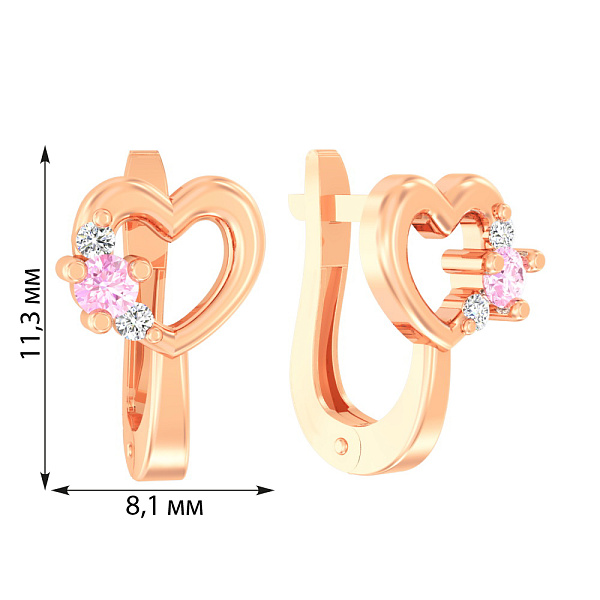 Детские золотые серьги «Сердечки» с розовыми фианитами (арт. 110498р) – изображение 2