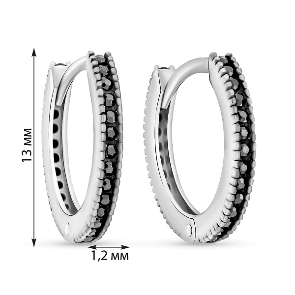 Серебряные серьги-кольца с дорожкой из фианитов (арт. 7502/9254/15ч) – изображение 2