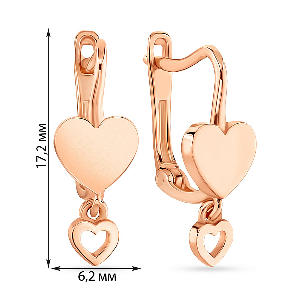 Серьги из красного золота «Сердечки»  (арт. 106158) – изображение 2