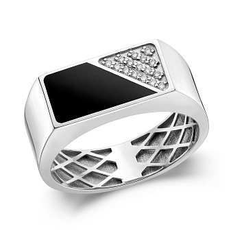 Фото Печатка из белого золота с бриллиантами и эмалью (арт. К170088010беч)