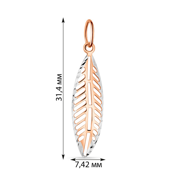 Підвіс з червоного золота "Листок" з родіюванням (арт. 424552р) – зображення 2