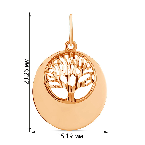 Золотий кулон Дерево життя в червоному кольорі металу (арт. 424092) – зображення 2