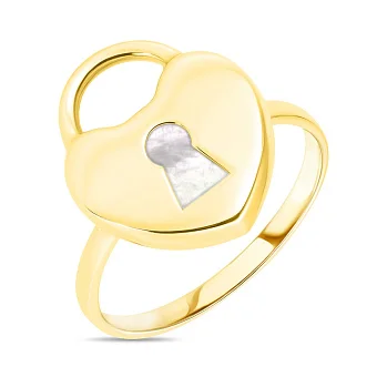 Кольцо Сердце с перламутром из желтого золота  (арт. 154369жп)