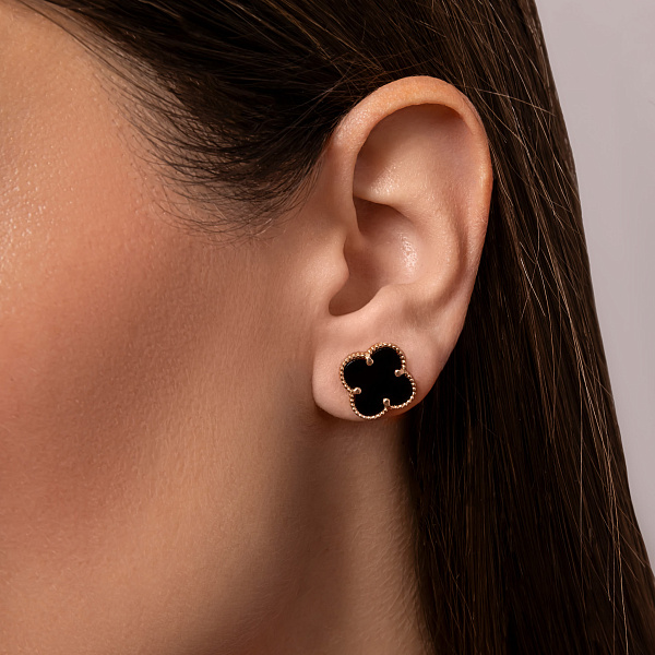 Золотые серьги пусеты с ониксом (арт. 1101263/12о) – изображение 2