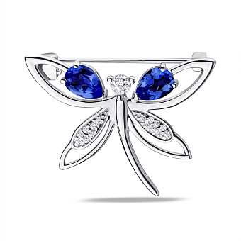 Серебряная брошь с сапфиром и фианитами (арт. 7505/581Спсбп)