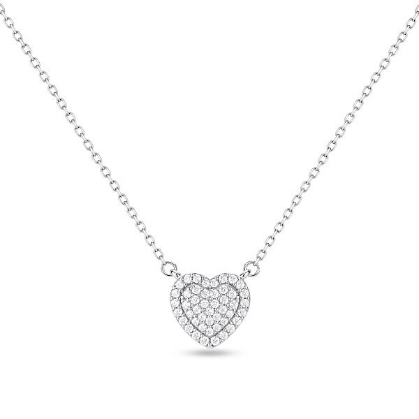 Серебряное колье с подвеской сердечко с фианитами (арт. 7507/2588) – изображение 2