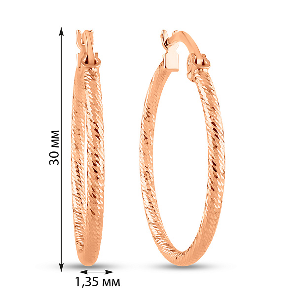 Серьги-кольца из красного золота с алмазной гранью (арт. 122001/30) – изображение 2