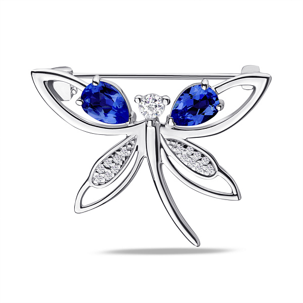 Серебряная брошь с сапфиром и фианитами (арт. 7505/581Спсбп) – изображение 1