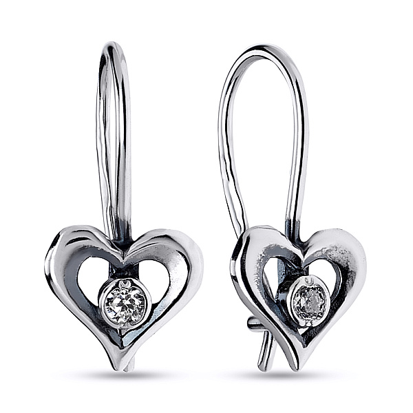 Серебряные серьги «Сердечки» с фианитами (арт. 7902/500008-ч) – изображение 1