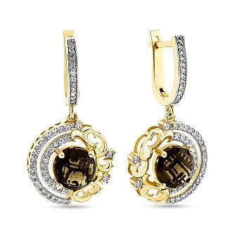 Золотые сережки-подвески с кварцем и фианитами (арт. 103390жПккр)