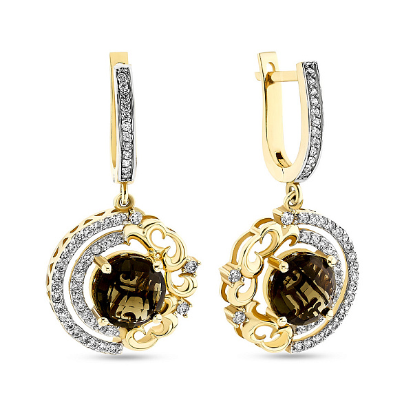 Золотые сережки-подвески с кварцем и фианитами (арт. 103390жПккр) – изображение 1