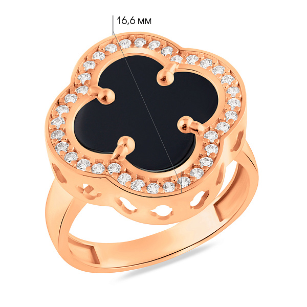 Золотое кольцо с ониксом и фианитами (арт. 156116/15о) – изображение 4