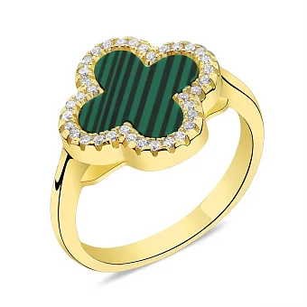 Кольцо из серебра с малахитом и фианитами (арт. 7501/6437/15жмлх)