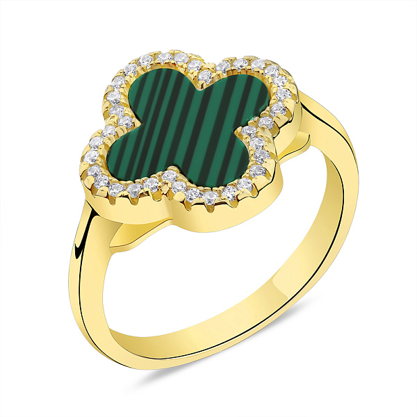 Каблучка зі срібла з малахітом і фіанітами (арт. 7501/6437/15жмлх) – зображення 1