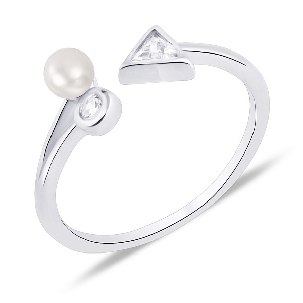 Кольцо из серебра с жемчугом и фианитами (арт. 7501/К2ФЖ/1035-15,5) – изображение 1