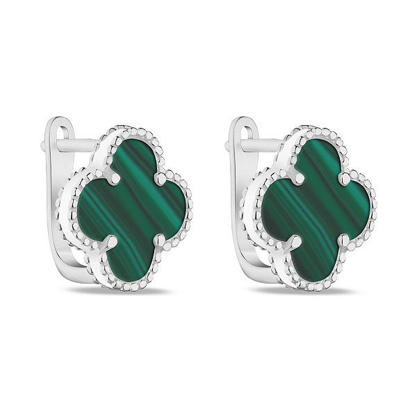Серебряные серьги Клевер с малахитом (арт. 7502/3153/15млх) – изображение 1