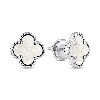 Серебряные серьги Клевер с перламутром (арт. 7518/2183761/9п)