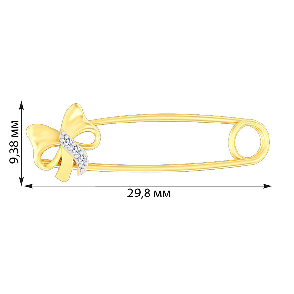 Золотая булавка «Бант» с фианитами (арт. 360083ж) – изображение 2