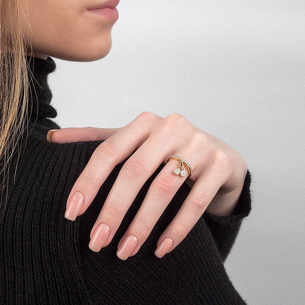 Кольцо из желтого золота с подвесками и фианитами (арт. 140729ж) – изображение 2