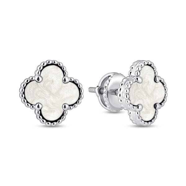 Серебряные серьги Клевер с перламутром (арт. 7518/2183761/9п) – изображение 1