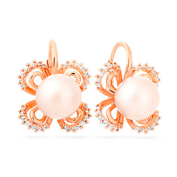 Золотые серьги с жемчугом и фианитами (арт. 104050прлб) – изображение 1