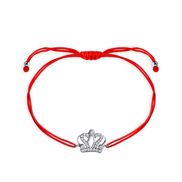 Браслет на червоній нитці зі срібними вставками і з фіанітами (арт. 7309/3648) – зображення 1