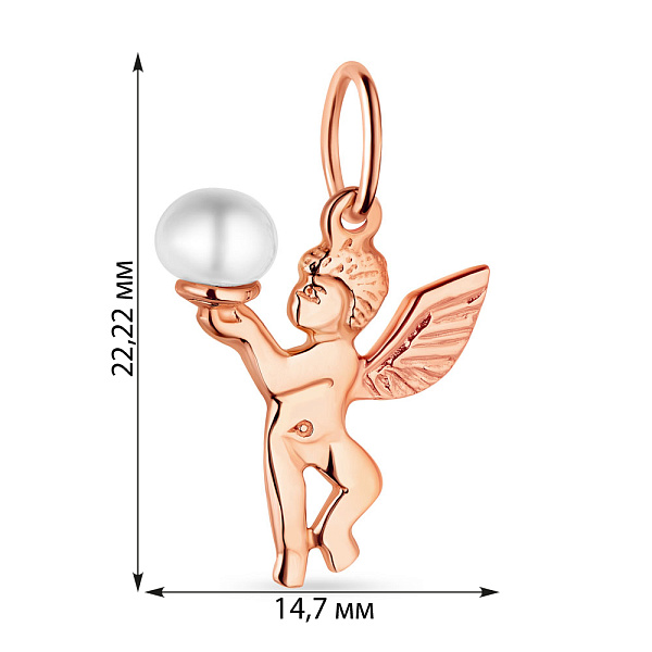 Подвес из красного золота "Ангелочек" с жемчугом  (арт. 423385прлб) – изображение 2