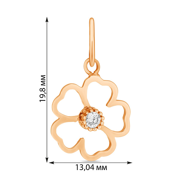 Кулон Цветок из красного золота с фианитом (арт. 423958) – изображение 2