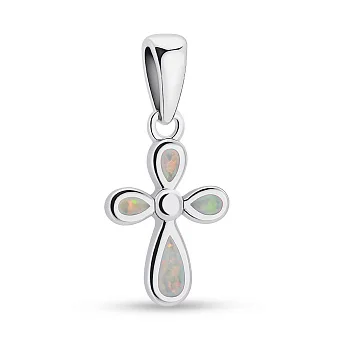 Серебряный кулон Крестик с опалом (арт. 7503/4417Поб)