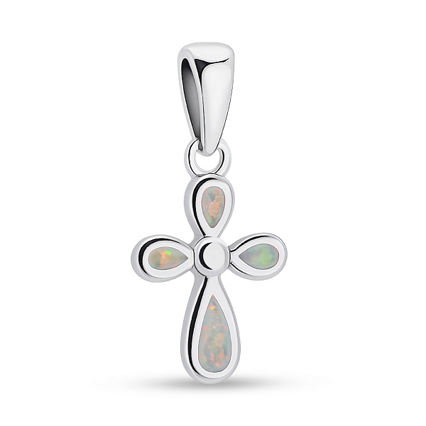 Серебряный кулон Крестик с опалом (арт. 7503/4417Поб) – изображение 1