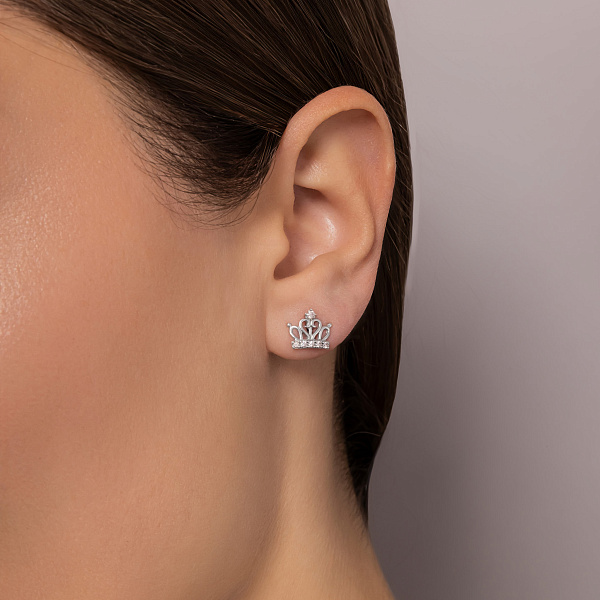Сережки-пусети Корона з білого золота з фіанітами (арт. 110589б) – зображення 2