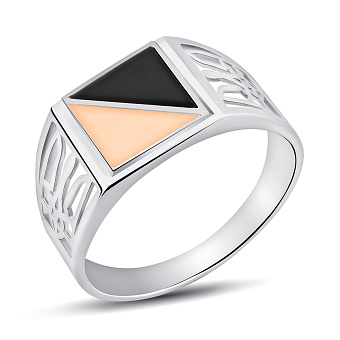 Серебряная печатка з ониксом и золотыми вставками (арт. 7206/179окю)