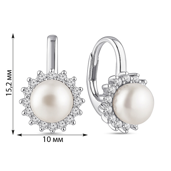 Срібні сережки з перлами і фіанітами (арт. 7502/10028жб) – зображення 2