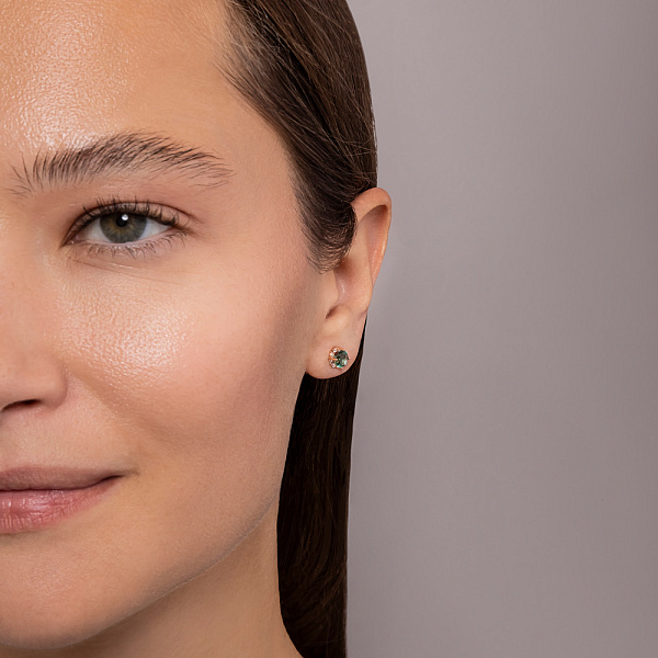 Золотые серьги-пусеты с кварцем и фианитами (арт. 110637Псз) – изображение 4