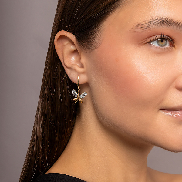 Сережки-подвески из золота Стрекоза с фианитами (арт. 110158ж) – изображение 3