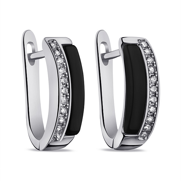 Сережки зі срібла з керамікою і фіанітами (арт. 7502/С2ФК/4000) – зображення 1