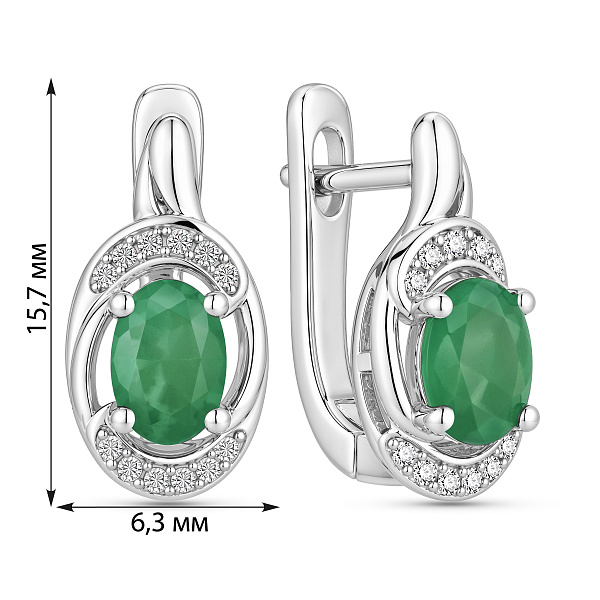 Серебряные серьги с изумрудом и фианитами (арт. 7502/10600Изм) – изображение 2