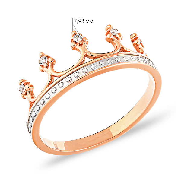 Золота каблучка Корона з фіанітами (арт. 140720) – зображення 3