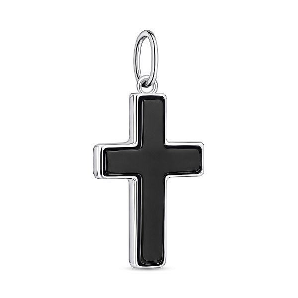 Декоративний срібний хрестик з оніксом (арт. 7503/П2О/108) – зображення 1