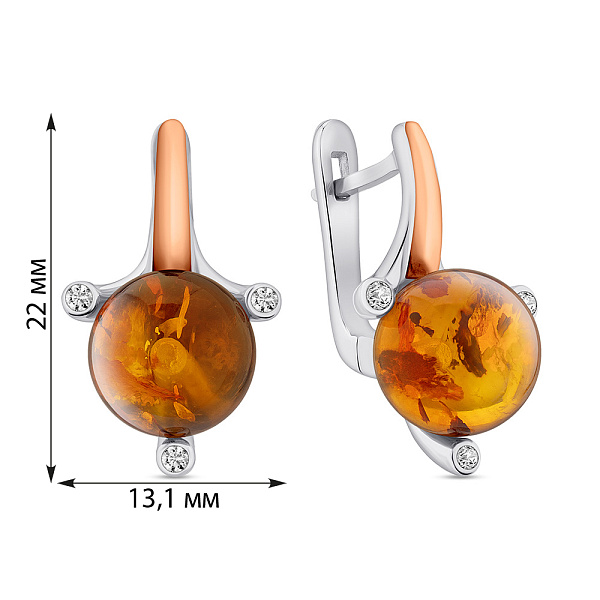 Серебряные серьги с янтарем и фианитами (арт. 7202/563ЯС) – изображение 2