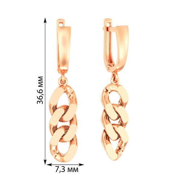 Сережки-підвіски "Ланки" з червоного золота  (арт. 110692) – зображення 3